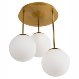 Beliani Brass 3-Light Ceiling Lamp With Frosted Glass Ball Shades, Modern Minimalist Ceiling Light - thumbnail 3