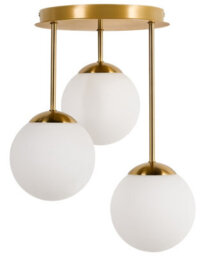 Beliani Brass 3-Light Ceiling Lamp With Frosted Glass Ball Shades, Modern Minimalist Ceiling Light - thumbnail 2