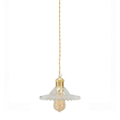 Valuelights Lucrezia Brushed Gold Hanging Ceiling Pendant Light Fitting With Clear Frilled Glass Lampshade - Bulb Included - image 1