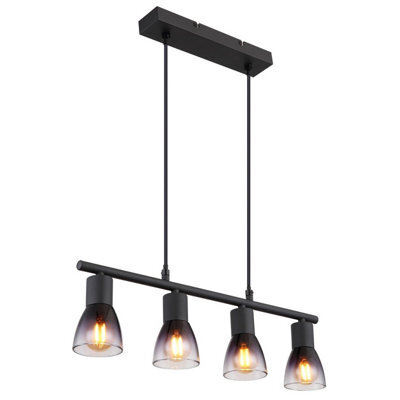 Luminosa Lighting Luminosa Satella Bar Pendant Ceiling Light Matt Black Smoke Glass Shade 4X E14 - image 1