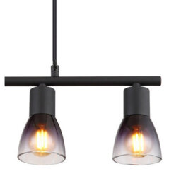 Luminosa Lighting Luminosa Satella Bar Pendant Ceiling Light Matt Black Smoke Glass Shade 4X E14 - thumbnail 4