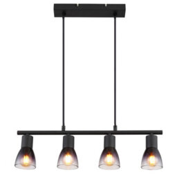 Luminosa Lighting Luminosa Satella Bar Pendant Ceiling Light Matt Black Smoke Glass Shade 4X E14 - thumbnail 3