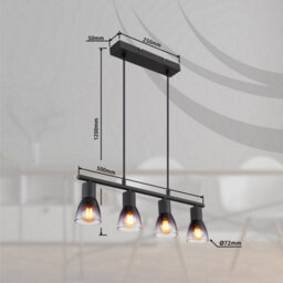 Luminosa Lighting Luminosa Satella Bar Pendant Ceiling Light Matt Black Smoke Glass Shade 4X E14 - thumbnail 6
