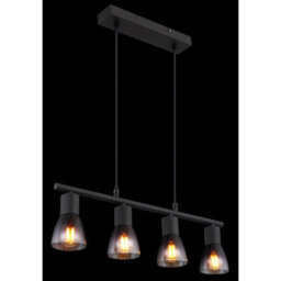 Luminosa Lighting Luminosa Satella Bar Pendant Ceiling Light Matt Black Smoke Glass Shade 4X E14 - thumbnail 5