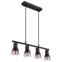 Luminosa Lighting Luminosa Satella Bar Pendant Ceiling Light Matt Black Smoke Glass Shade 4X E14 - thumbnail 2