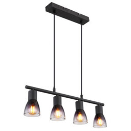 Luminosa Lighting Luminosa Satella Bar Pendant Ceiling Light Matt Black Smoke Glass Shade 4X E14 - thumbnail 1
