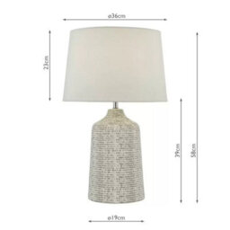 Xample Vondra Ceramic Table Lamp Grey White Glazed Base With Ivory Linen Shade Modern E27 Lighting For Living Room Bedroom - thumbnail 2