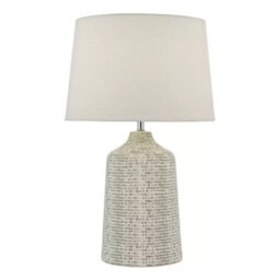 Xample Vondra Ceramic Table Lamp Grey White Glazed Base With Ivory Linen Shade Modern E27 Lighting For Living Room Bedroom - thumbnail 3