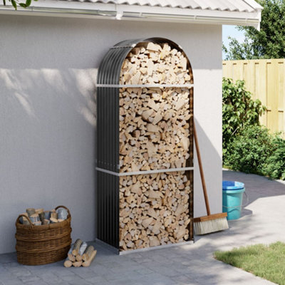 Walplus Log Holder Anthracite 80X45X190 Cm Galvanised Steel - image 1