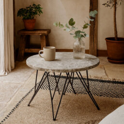 Wyld Haus Toulouse Grey Marble Effect Side Table With Black Steel Base
