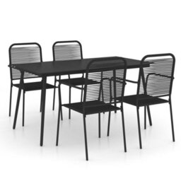 Berkfield 5 Piece Garden Dining Set Cotton Rope And Steel Black - thumbnail 2