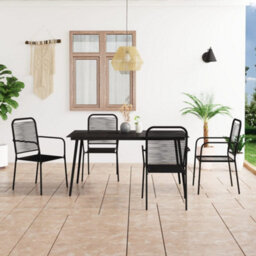 Berkfield 5 Piece Garden Dining Set Cotton Rope And Steel Black - thumbnail 1
