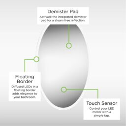 Sensio Aurora Silver Effect Oval Wall-Mounted Bathroom Illuminated Modern Illuminated Mirror (H)80Cm (W)50Cm - thumbnail 3
