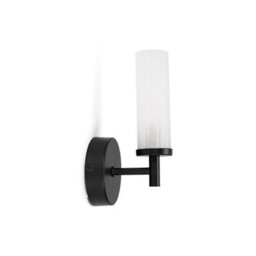 Valuelights Canya Matte Black Ip44 Bathroom Frosted Reeded Glass Wall Light With Led Bulb - thumbnail 5