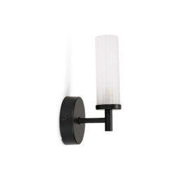 Valuelights Canya Matte Black Ip44 Bathroom Frosted Reeded Glass Wall Light With Led Bulb - thumbnail 1