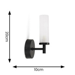 Valuelights Canya Matte Black Ip44 Bathroom Frosted Reeded Glass Wall Light With Led Bulb - thumbnail 6