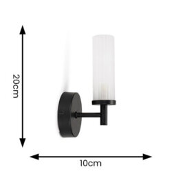 Valuelights Canya Matte Black Ip44 Bathroom Frosted Reeded Glass Wall Light With Led Bulb - thumbnail 7