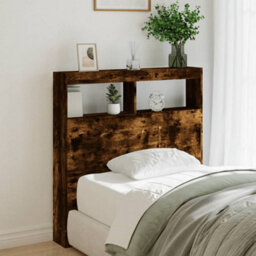 Berkfield Headboard Cabinet With Led Smoked Oak 100X17X102 Cm - thumbnail 1