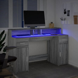 Berkfield Desk With Led Lights Grey Sonoma 140X55X91 Cm Engineered Wood - thumbnail 5