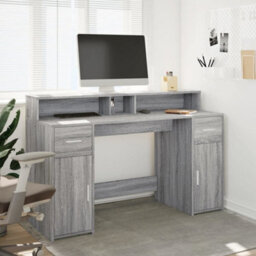 Berkfield Desk With Led Lights Grey Sonoma 140X55X91 Cm Engineered Wood - thumbnail 4