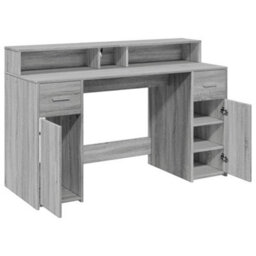 Berkfield Desk With Led Lights Grey Sonoma 140X55X91 Cm Engineered Wood - thumbnail 9