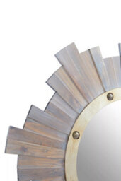 Orsina Wooden Wall Mirror With Grey Birch Frame & Metal Studs, Round Reflective Accent, Framed Wall Centrepiece - thumbnail 3
