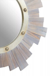 Orsina Wooden Wall Mirror With Grey Birch Frame & Metal Studs, Round Reflective Accent, Framed Wall Centrepiece - thumbnail 4