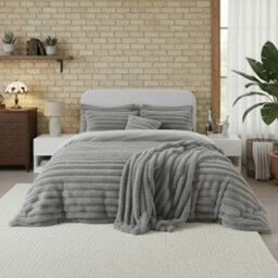 Luxury Teddy Cord Design Bedding Set Ultra Soft Cozy Stylish Comfort Silver