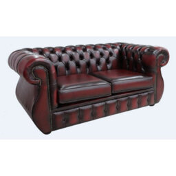 Chesterfield 2 Seater Antique Oxblood Leather Sofa Bespoke In Kimberley Style - thumbnail 2