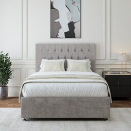 Bedmaster Seal Grey Luxury Velvet Divan Base And Button Headboard Super King