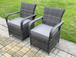 Fimous Rattan High Back Garden Furniture Dining Arm Chair Wicker Patio Outdoor 2 Chairs - thumbnail 2