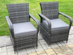Fimous Rattan High Back Garden Furniture Dining Arm Chair Wicker Patio Outdoor 2 Chairs - thumbnail 3