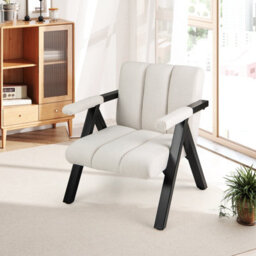 Gainoom Oversized Beige Accent Chair Comfy Reading Chair With Metal Frame - thumbnail 3