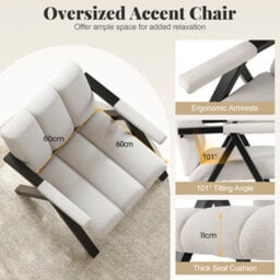 Gainoom Oversized Beige Accent Chair Comfy Reading Chair With Metal Frame - thumbnail 7
