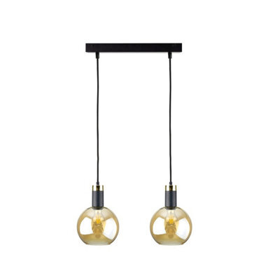 Luminosa Lighting Luminosa Auralis Bar Pendant Ceiling Light Black, Gold Amber Glass Shade 2X E27 - image 1