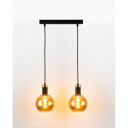 Luminosa Lighting Luminosa Auralis Bar Pendant Ceiling Light Black, Gold Amber Glass Shade 2X E27 - thumbnail 3