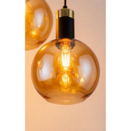 Luminosa Lighting Luminosa Auralis Bar Pendant Ceiling Light Black, Gold Amber Glass Shade 2X E27 - thumbnail 5