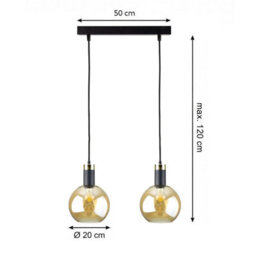 Luminosa Lighting Luminosa Auralis Bar Pendant Ceiling Light Black, Gold Amber Glass Shade 2X E27 - thumbnail 6