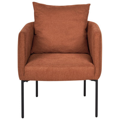 Beliani Aurora Armchair With Cushion, Golden Brown Faux Linen, Black Iron Legs, W62 X D62 X H68Cm - image 1