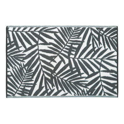 Jvl Lightweight Reversible Plastic Woven Outdoor Rug, 120X170Cm, Grey Leaves - image 1