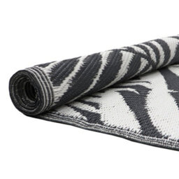 Jvl Lightweight Reversible Plastic Woven Outdoor Rug, 120X170Cm, Grey Leaves - thumbnail 7
