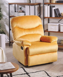 Beliani Recliner Chair Eslov Velvet Mustard - thumbnail 2