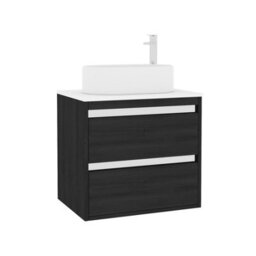 Royal Bathrooms Orion 600mm Hale Black Wall Hung Plain White Countertop Vanity Unit 2 Drawer With Peak Basin & Chrome Accent Trim - thumbnail 5