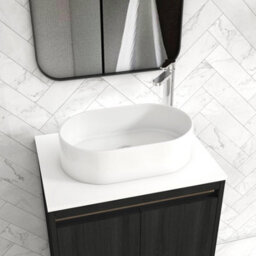 Royal Bathrooms Orion 600mm Hale Black Wall Hung Plain White Countertop Vanity Unit 2 Drawer With Peak Basin & Chrome Accent Trim - thumbnail 4