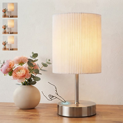 Touch Bedside Table Lamp Silver 3D Pleated Fabric Shade - image 1