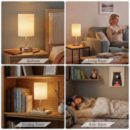 Touch Bedside Table Lamp Silver 3D Pleated Fabric Shade - thumbnail 5