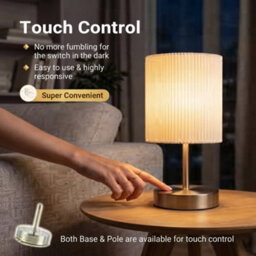 Touch Bedside Table Lamp Silver 3D Pleated Fabric Shade - thumbnail 4