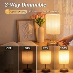 Touch Bedside Table Lamp Silver 3D Pleated Fabric Shade - thumbnail 3