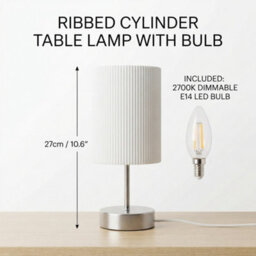 Touch Bedside Table Lamp Silver 3D Pleated Fabric Shade - thumbnail 2