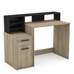FurniComp LTD Furnicomp Nova 1 Door 1 Drawer Black And Oak Office Desk With Hutch - thumbnail 4